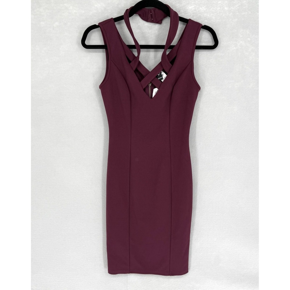 New Windsor Dress Junior XS Plum Bodycon Strappy V Neck Party Cocktail Mini Prom
